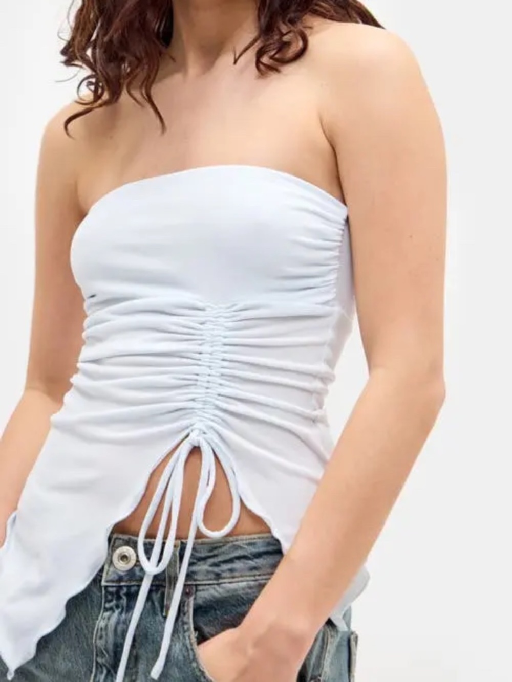 NWT BDG Urban Outfitters Rem Asymmetric Drawstring Ruched Strapless Top